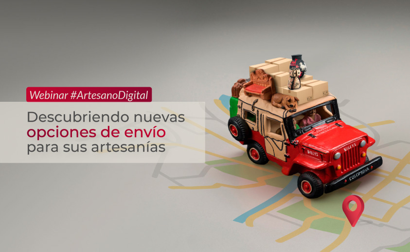 Imagen ilustrativa del webinar #ArtesanoDigital "Descubriendo nuevas opciones de envío para sus artesanías" fotografía de la artesanía tradicional willys cargando cajas y artesanías 